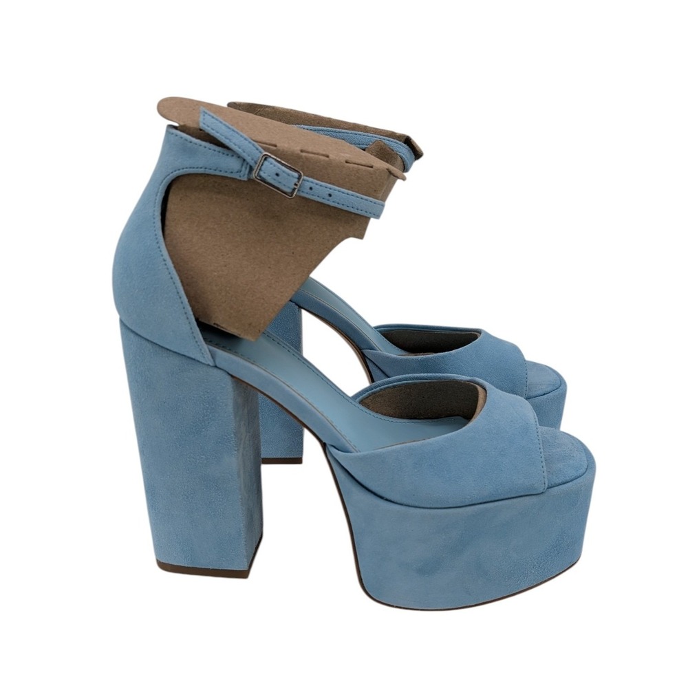 Marc Fisher LTD Della Light Blue Suede Platform Block Heel Sandals Size 6.5 NEW - Picture 2 of 7